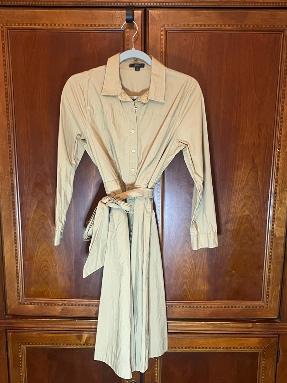 J Crew Classic Beige Shirt Dress with Self-Tie Waist